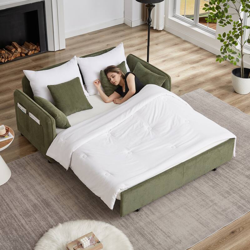 66 Inch Sleeper Sofa Bed Adjustable Sleeper With Pullout Bed 4 Pillows And Side Pockets Soft Convertible