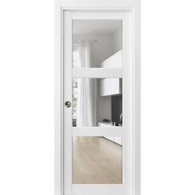 Sliding French Pocket Door Clear Glass 3 Lites / Lucia 2555 White