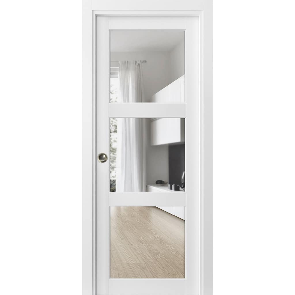Sliding French Pocket Door Clear Glass 3 Lites / Lucia 2555 White