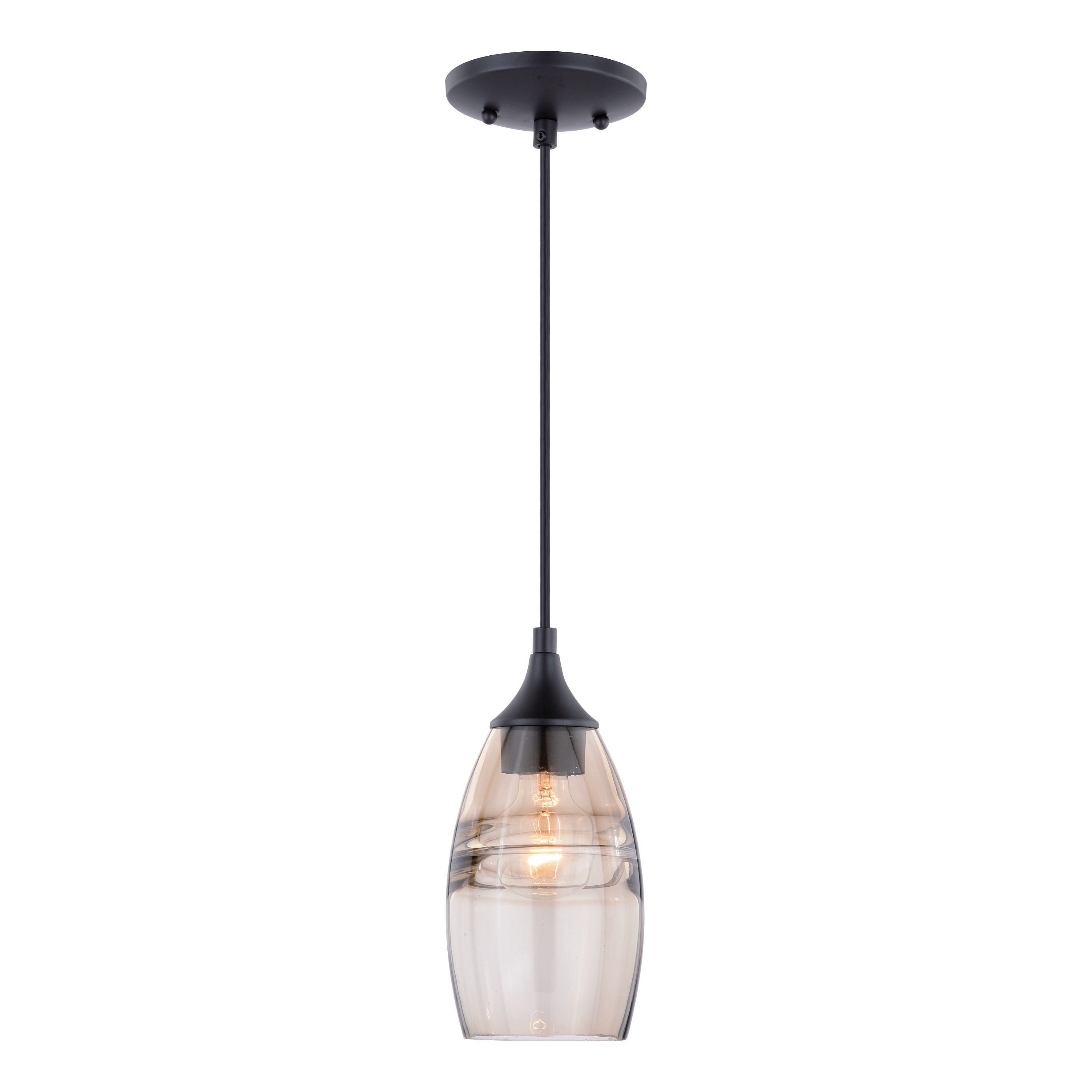 VAXCEL Milano Bronze Mini Pendant Ceiling Light Amber Fog Glass - 4.75-in W x 9.75-in H x 4.75-in D