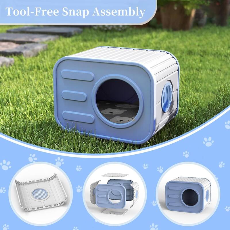 Cat Bed for Indoor Cats Cube House,Insulated Feral Shelter with Elevated Floor,Stackable Pet House Wave for Bedroom,Patio