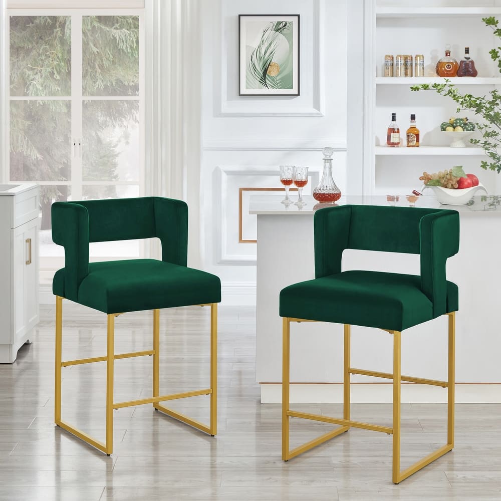 Modern Fashion Counter Height Bar Stools with Unique Square Open Backrest, Set of 2 Versatile Bar Chairs