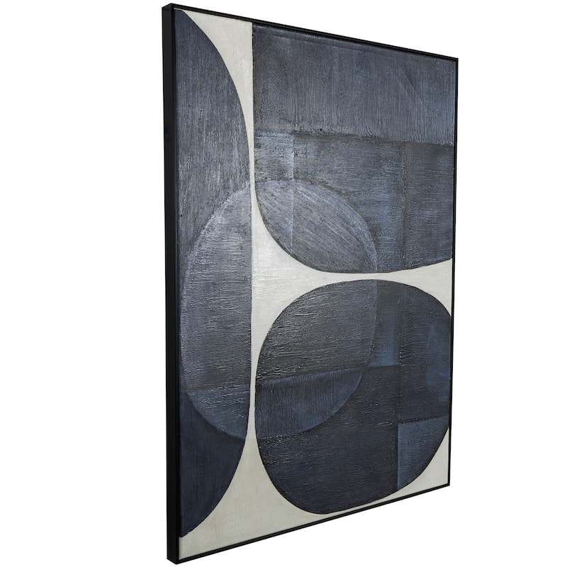 Canvas Abstract Geometric Shape Framed Wall Art with Black Frame - Blue - Roche River Decor