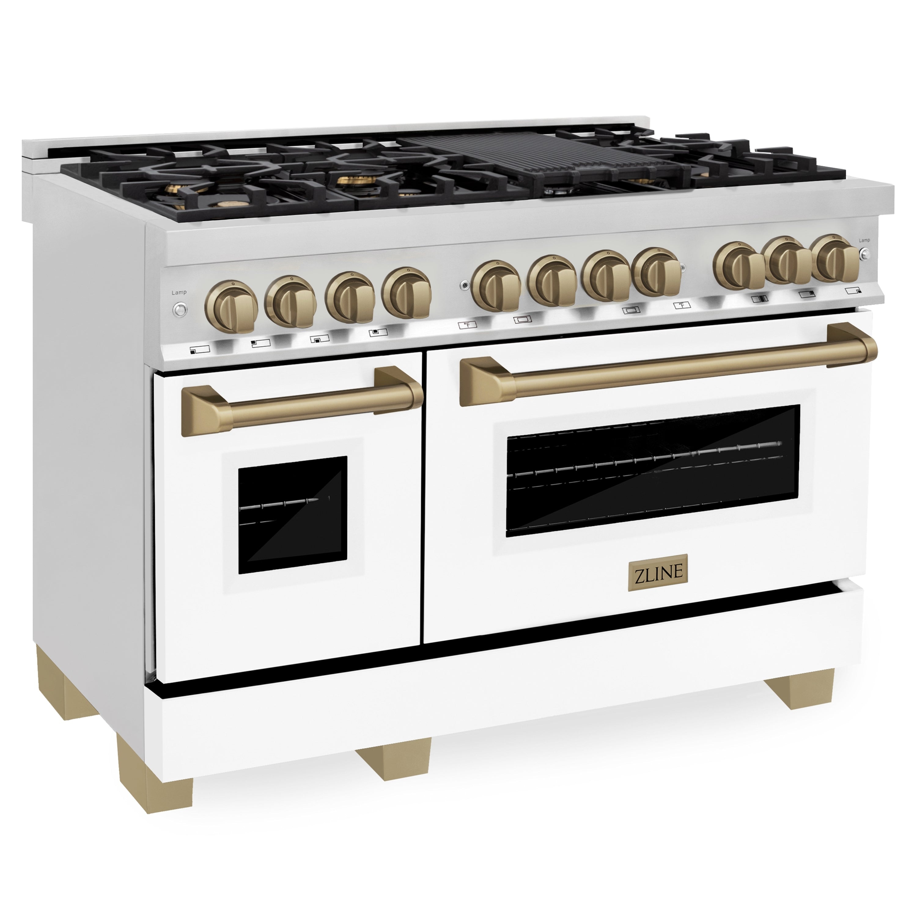 Zline Kitchen and Bath ZLINE Autograph Edition 48" Dual Fuel Range in Stainless Steel, White Matte with Accents