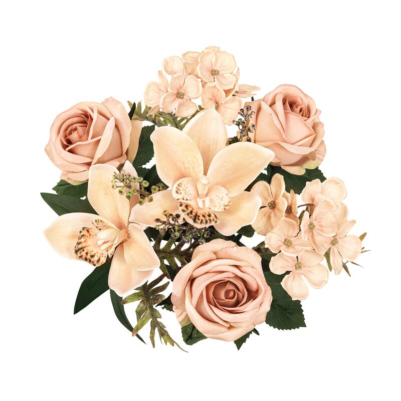 Set of 2 Light Cafe Artificial Mixed Rose Cymbidium Orchid Hydrangea Flower Stem Bush Bouquet 16in - 16" L x 9" W x 9" DP