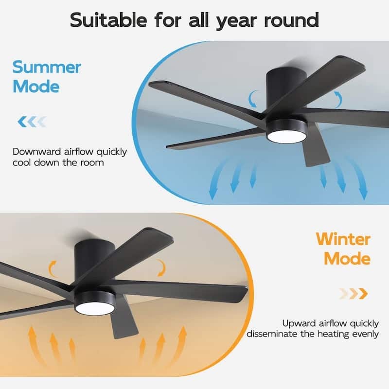 MLiAN 54" Solid Blades Indoor Flush Mount Ceiling Fan with Light Kit and Remote