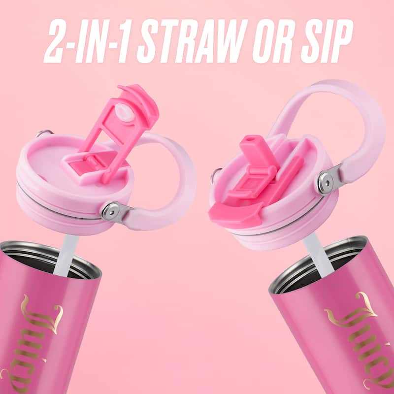 Juicy Couture Flip Fusion Hydration Stainless Steel Screw Top Tumbler with Flip Handle