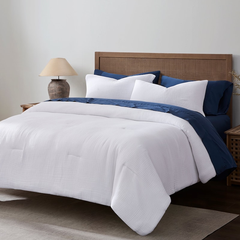 HiEnd Accents 100% Cotton Voile Muslin Gauze Soft and Lightweight Bedding 3 Piece Comforter Set