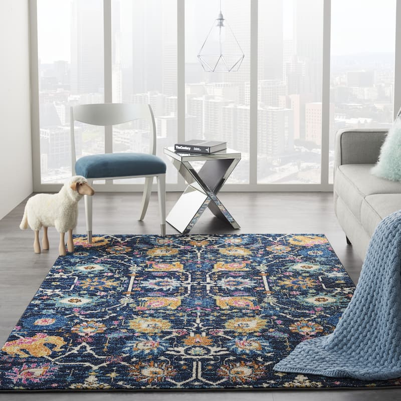 Nourison Passion Boho French Country Floral Area Rug. - 1' 10" x 6' - Navy - Runner