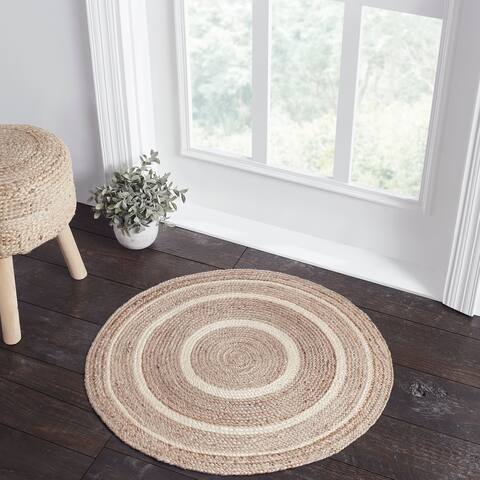 Natural & Creme Jute Rug w/ Pad 3ft Round - 3'6"