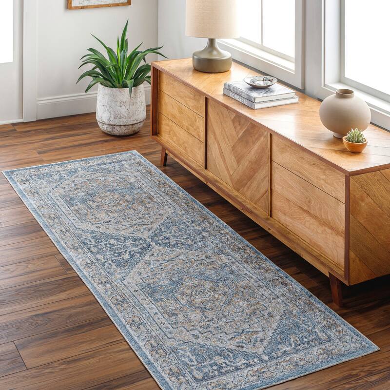 Livabliss Lillian Machine Washable Global Medallion Area Rug - Slate/Tan - 6' 7" x 9'