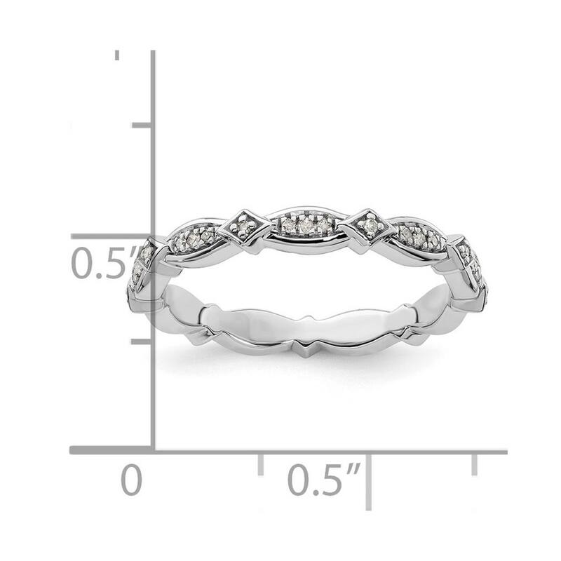 Curata 925 Sterling Silver Polished Prong set Patterned Stackable Expressions Diamond Ring