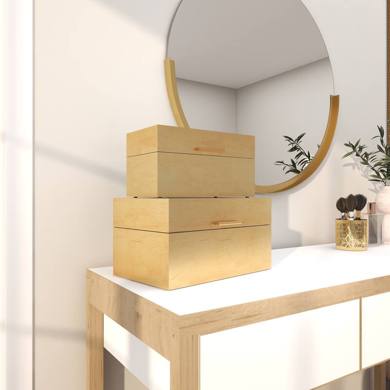 Wooden Decorative Box with Textured Foiled Exterior - Set of 2 Gold or Silver - CosmoLiving by Cosmopolitan