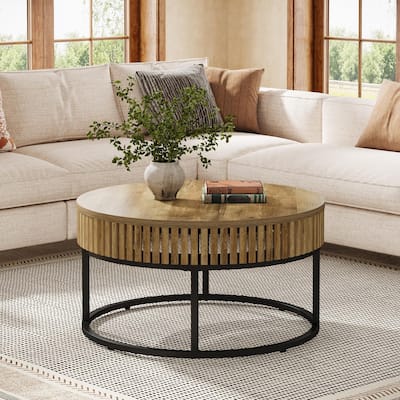 31.5" Round Coffee Table, Farmhouse Circle Cocktail Center Table for Living Room