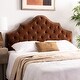preview thumbnail 1 of 2, SAFAVIEH Arebelle Chocolate Velvet Upholstered Tufted Headboard - Silver Nailhead (Queen)