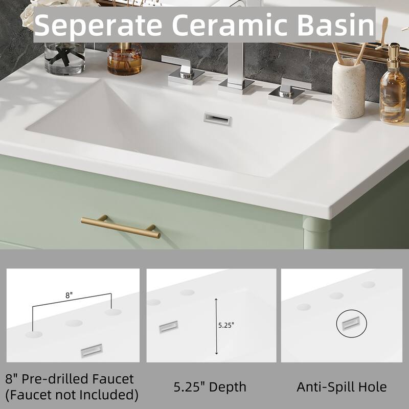 31" Bathroom Vanity with Sink, Bathroom Cabinet with Soft Close Doors and Adjustable Shelf, Curved Profile Design