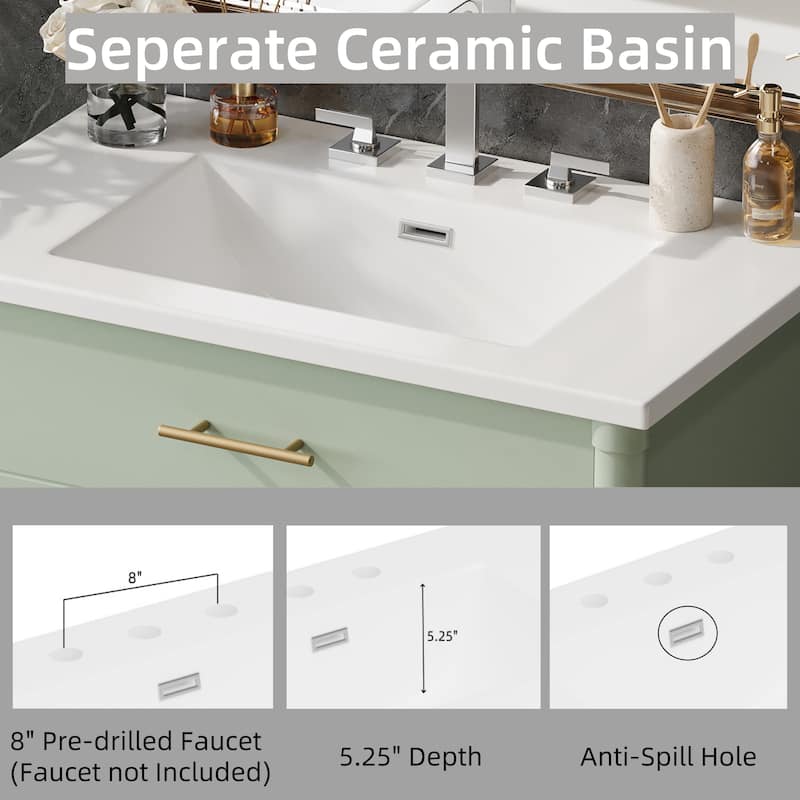 Bathroom Vanity with Sink, Bathroom Cabinet with Soft Close Doors and Adjustable Shelf