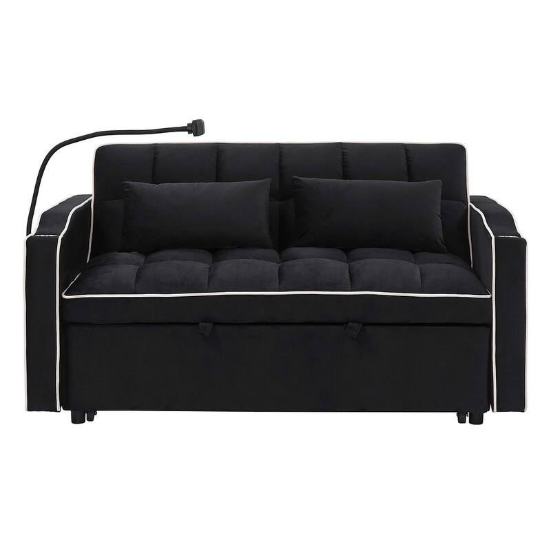 55.51'' Modern Versatile Foldable Sofa Bed With Adjustable Back and USB Port and Ashtray and Swivel Phone Stand