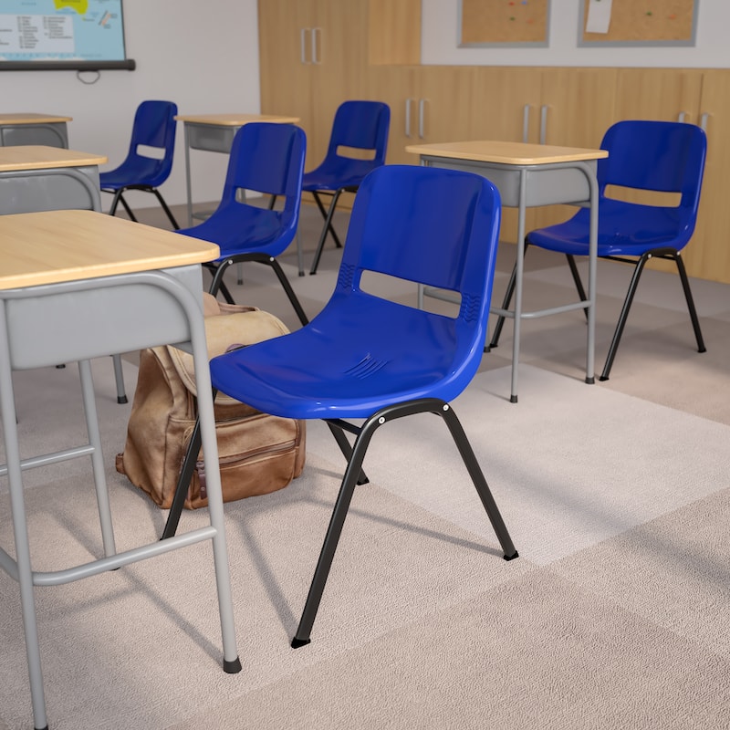 880 lb. Capacity Ergonomic Shell Stack Chair with Metal Frame - Blue