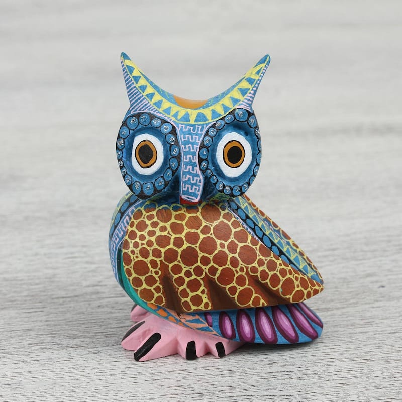 Wood alebrije figurine, 'Owl Delight'
