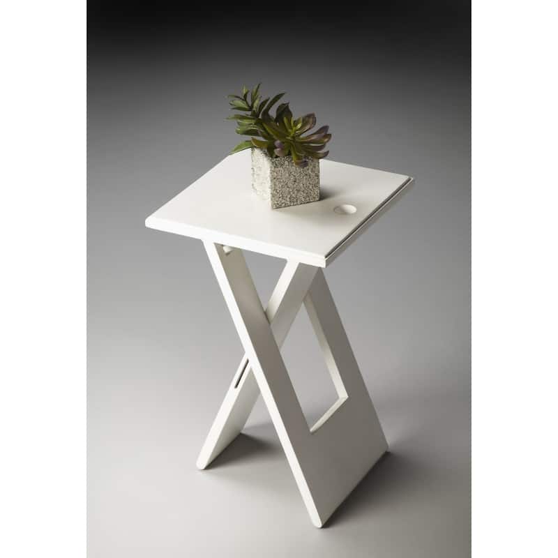 18" Rustic White Square Solid Wood Folding End Table for Living Room or Bedroom - 18"H x 11.75"W x 11.75"L