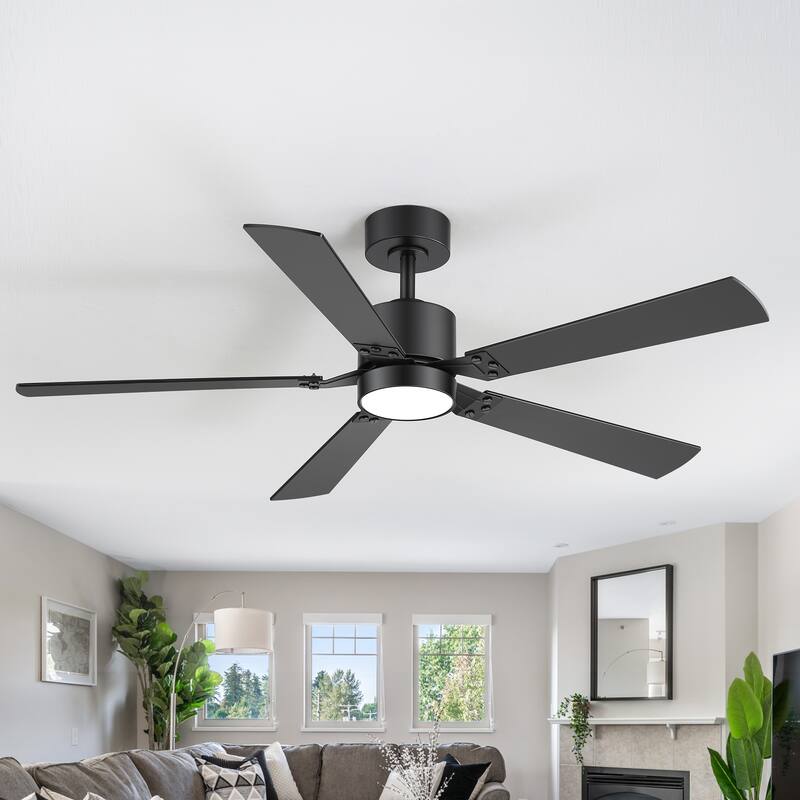 52-Inch Matte Black Ceiling Fan with RGB LED Light and Voice Control((5 Reversible Blades)