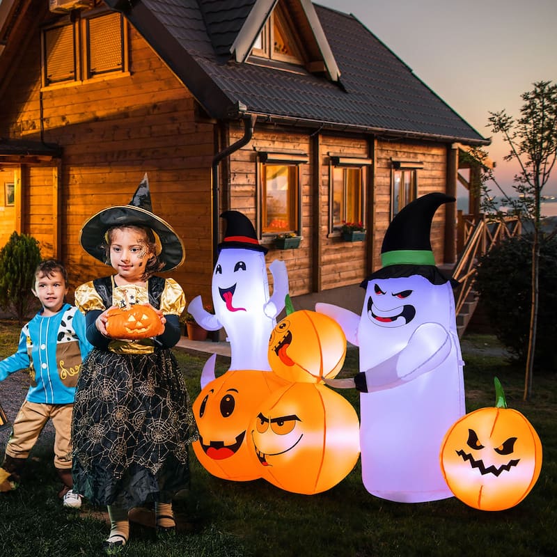 Gymax 6FT Halloween Inflatable Pumpkin & Ghost Combo Decor w/ LED &