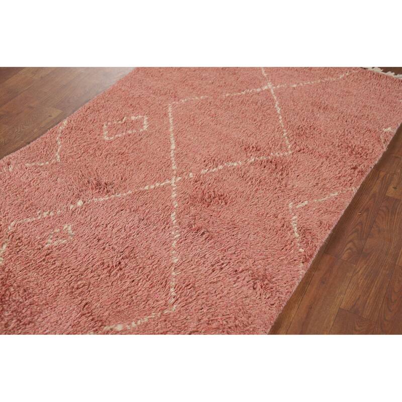 Pink Plush Moroccan Accent Rug Hand-Knotted Wool Carpet - 2'10" x 5'3"