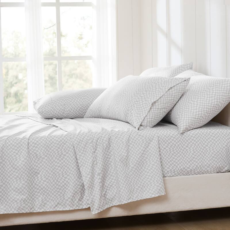 Lush Decor Circus Wavy Checks Light Gray Sheet Set