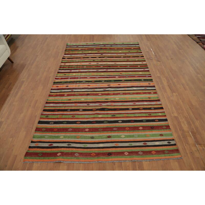 Hand Woven Oriental 100% Wool Carpet Southwestern Tribal Multi-Colored Kilim Area Rug - 10' 6'' X 6' 3''