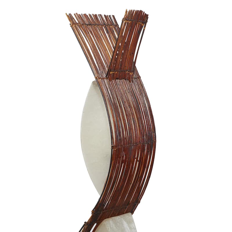 Bamboo Wood Tribal Wavy Floor Lamp with Cream Lamp Shades - Brown - Roche River Decor