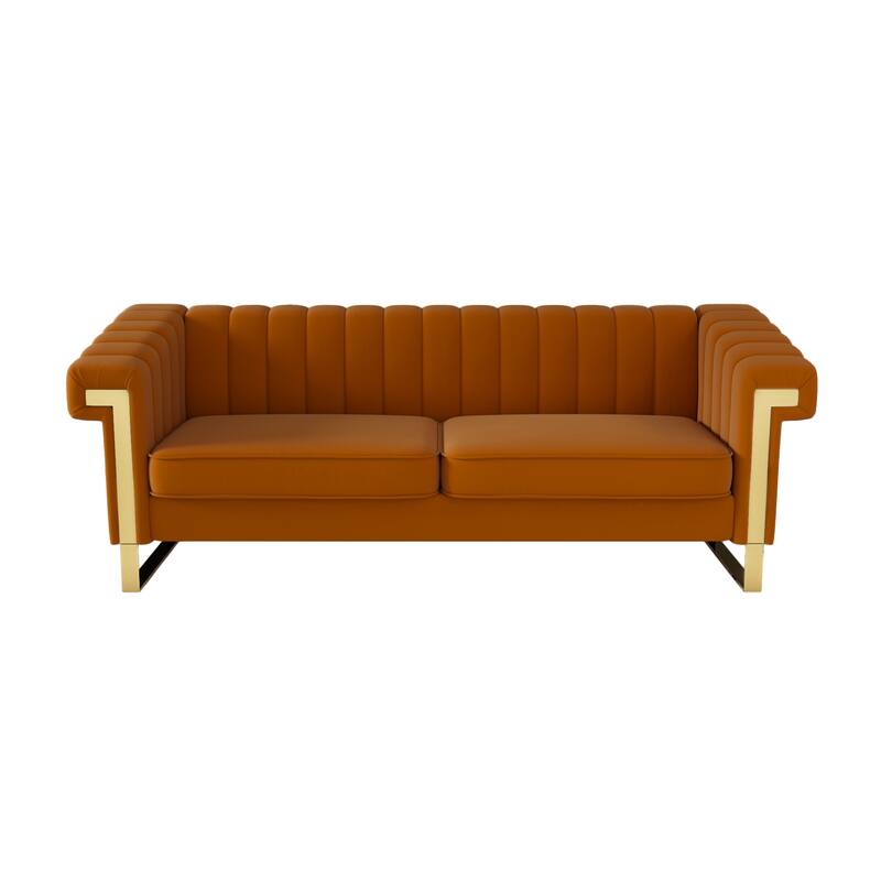 Velvet Sofa Couch for Living Room, Modern Loveseat Couch with Gold Accents, Apartment Chesterfield Sofa