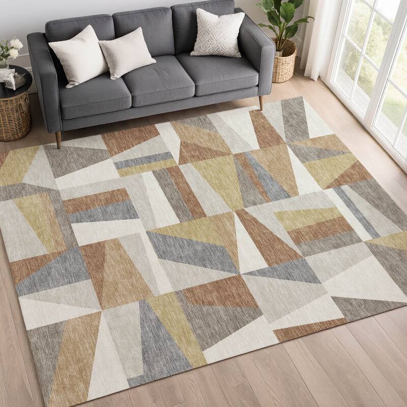 Machine Washable Indoor/ Outdoor Contemporry Mosaic Chantille Rug