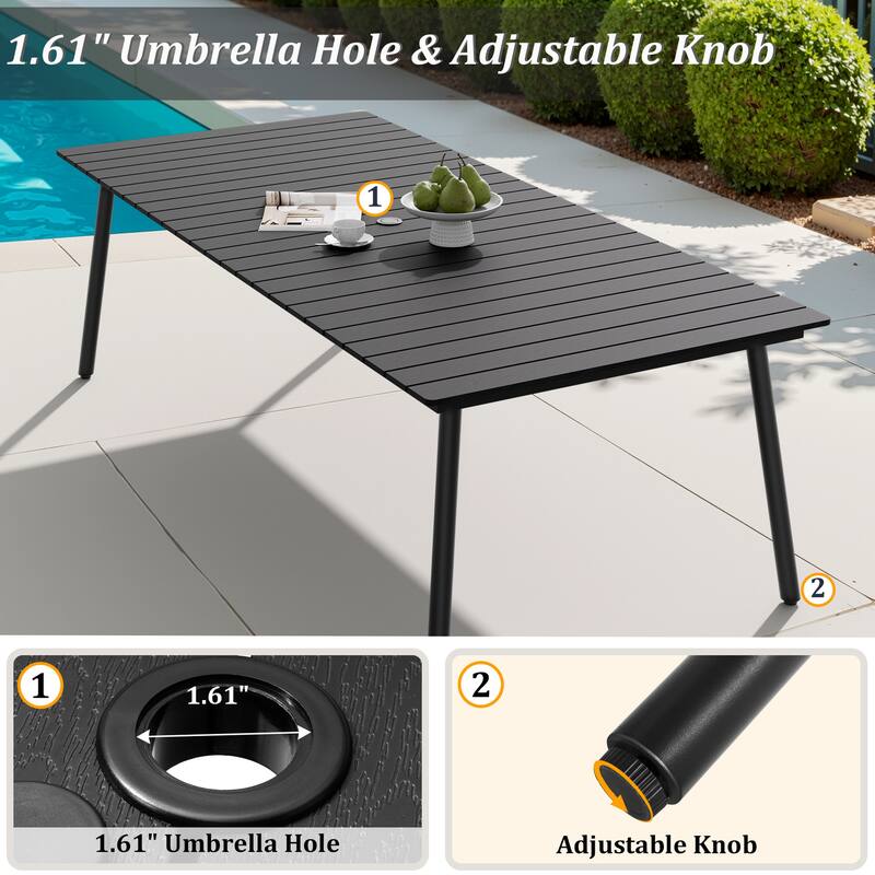Pellebant Outdoor Rectangle Aluminum Dining Table with Umbrella Hole