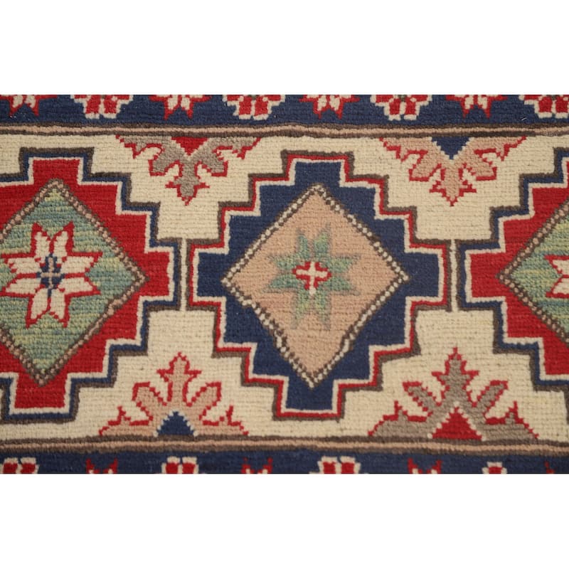 Geometric Kazak Oriental Area Rug Hand-Knotted Red Wool Carpet - 8'2"x 12'2"