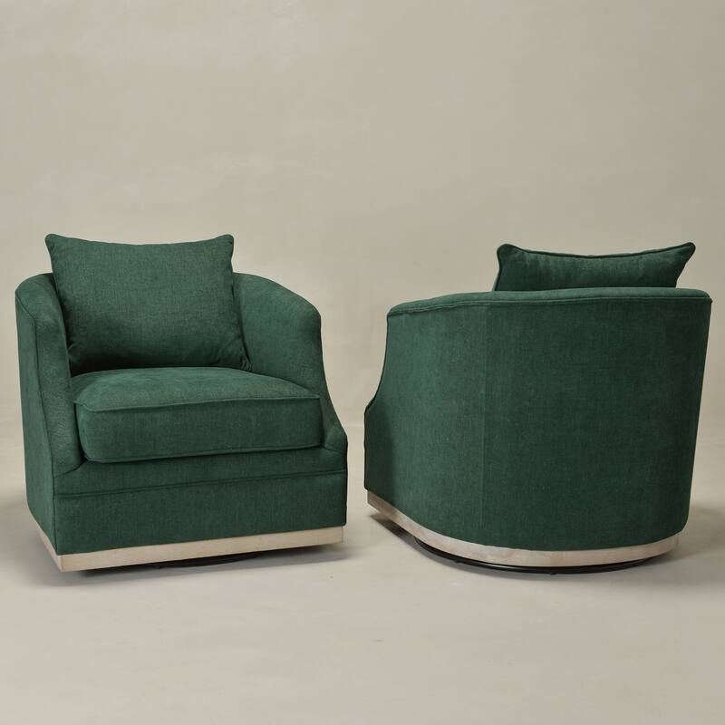 KINWELL 31" Wide Linen Fabric Upholstered Swivel Barrel Accent Chair