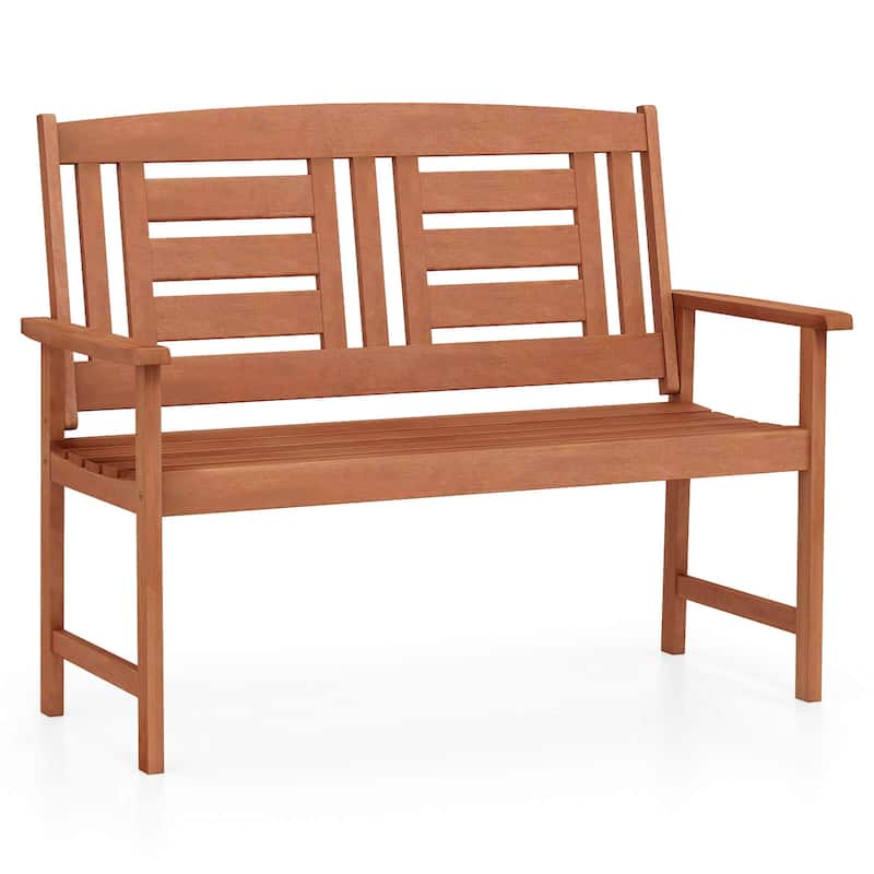 Costway Outdoor Solid Wood Loveseat with Inclined Backrest & Slatted - See Details
