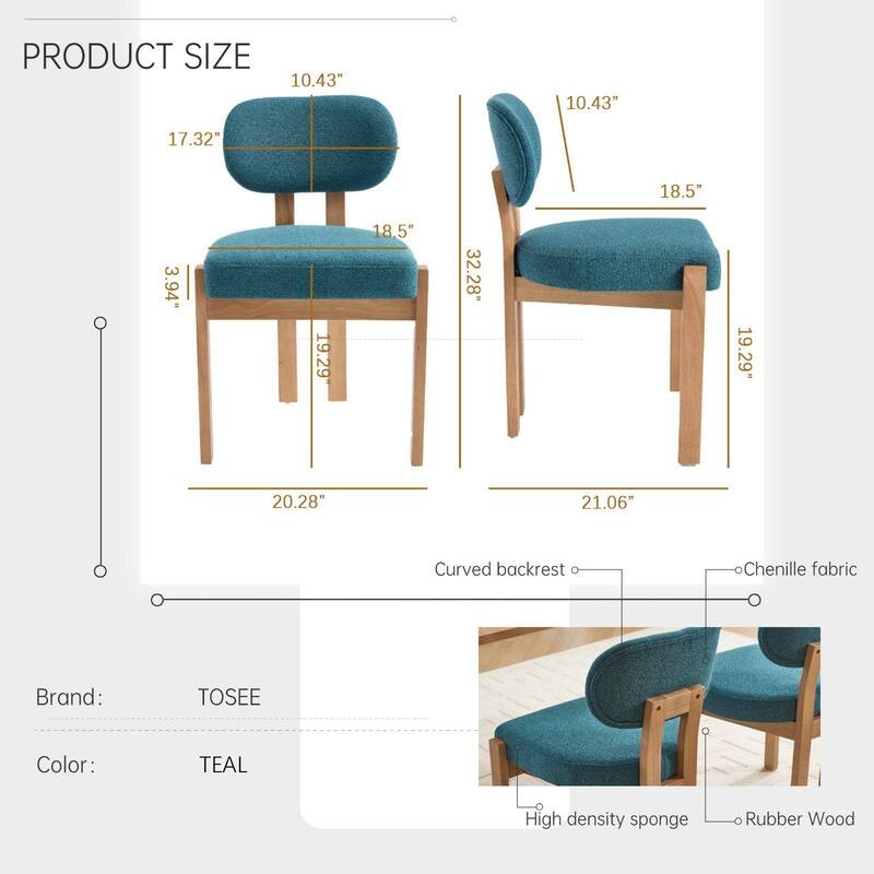 Farmhouse Wooden Dining Chairs Set of 2, Fabric Upholstered Chairs with Cushioned Wingback