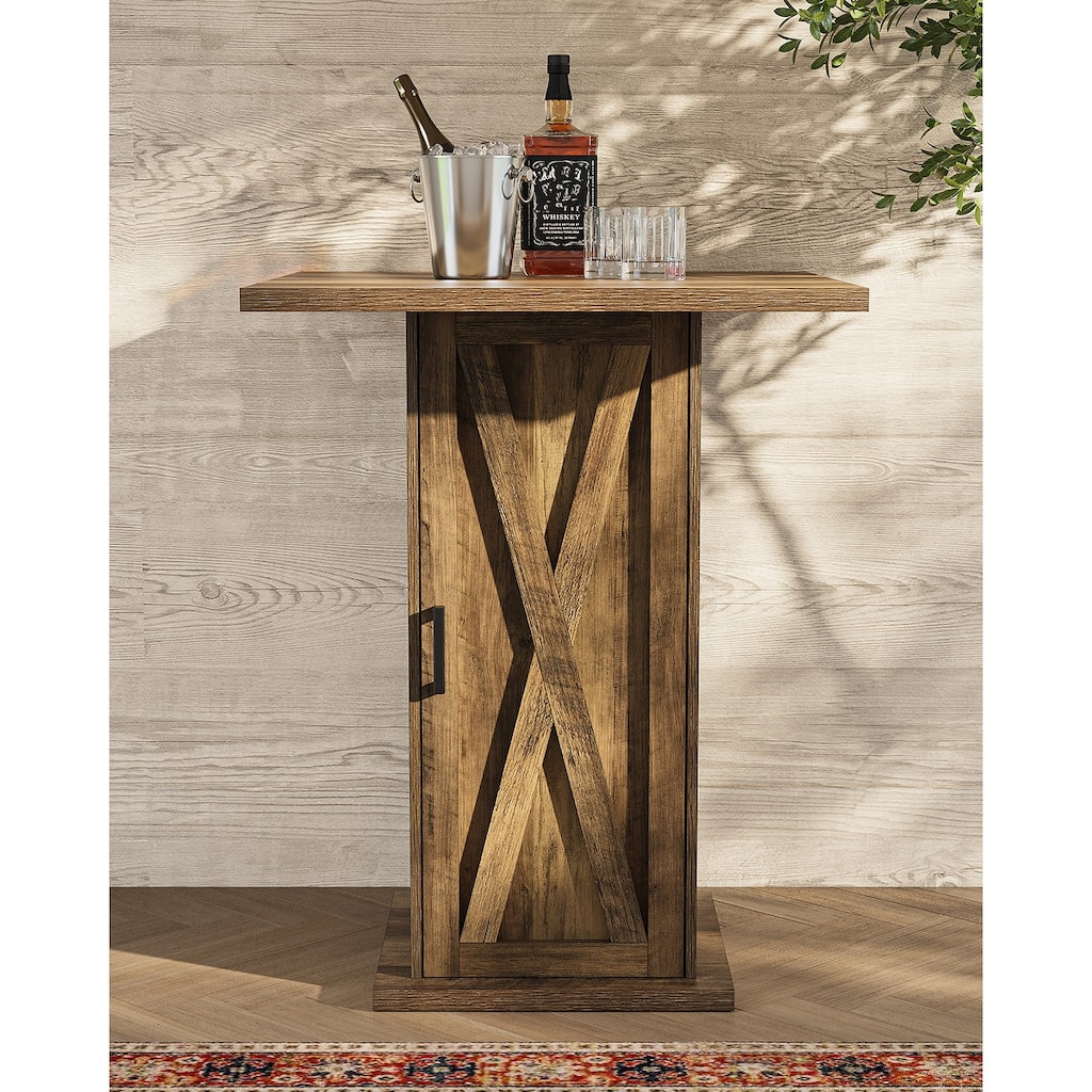 Brown 4-Tier High Bar Table, Vintage Square 39.37" High Pub Table