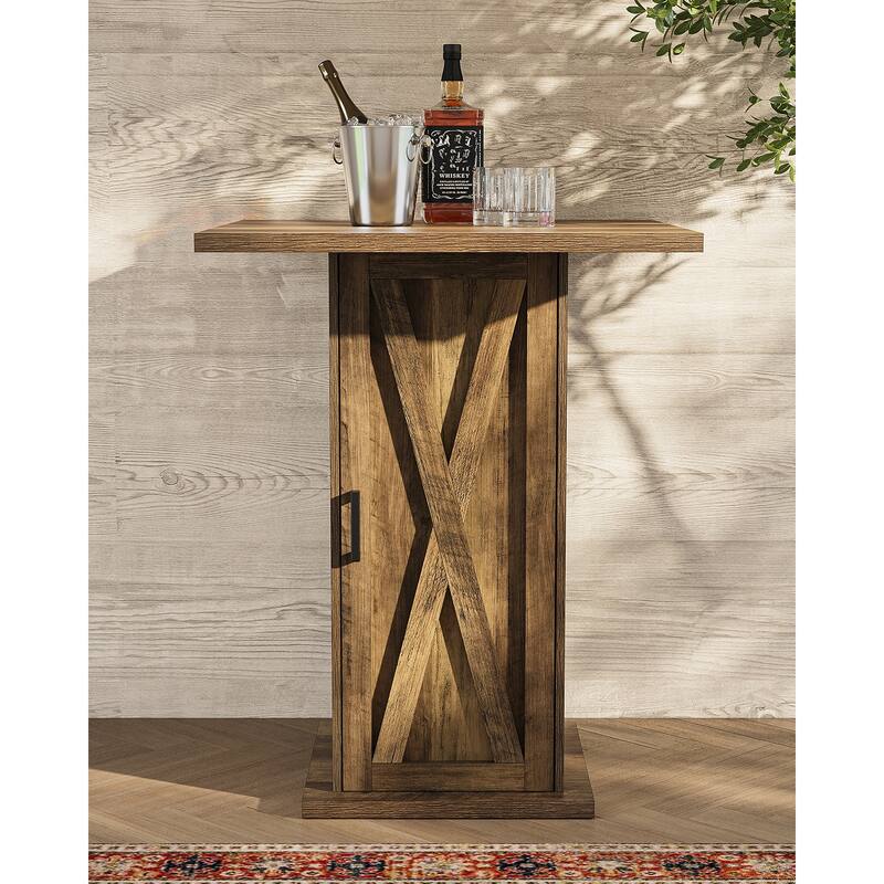 Brown 4-Tier High Bar Table, Vintage Square 39.37" High Pub Table - Brown