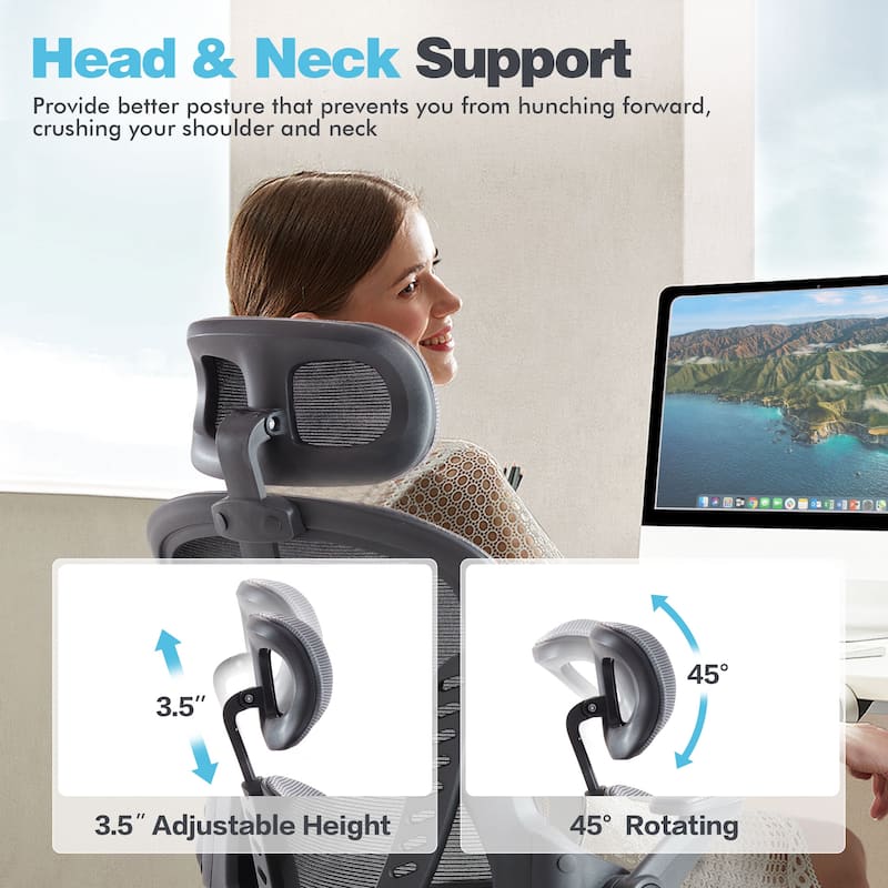 HOOOWOOO Ergonomic Adjustable Office Chair Mesh Swivel Task Chair with Flexible Arms