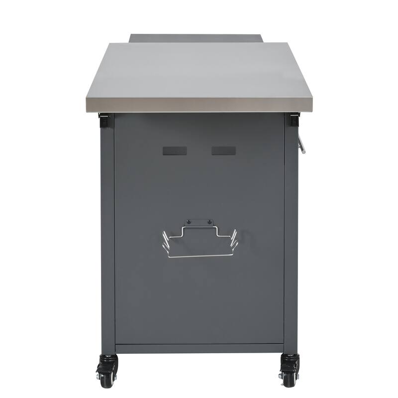 Foldable Outdoor Prep Station BBQ Cart with Trash Rack, Portable Kitchen Island Grill Cart with Foldable Top