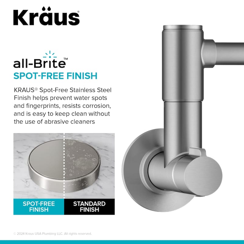 KRAUS Bolden 2 Handle Wall Mount Pot Filler Faucet w/ Retractable Arm