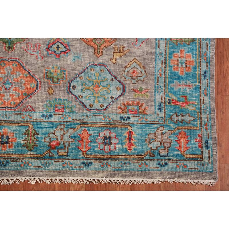 Geometric Oushak Oriental Area Rug Hand-Knotted Wool Carpet - 8'0" x 10'1"