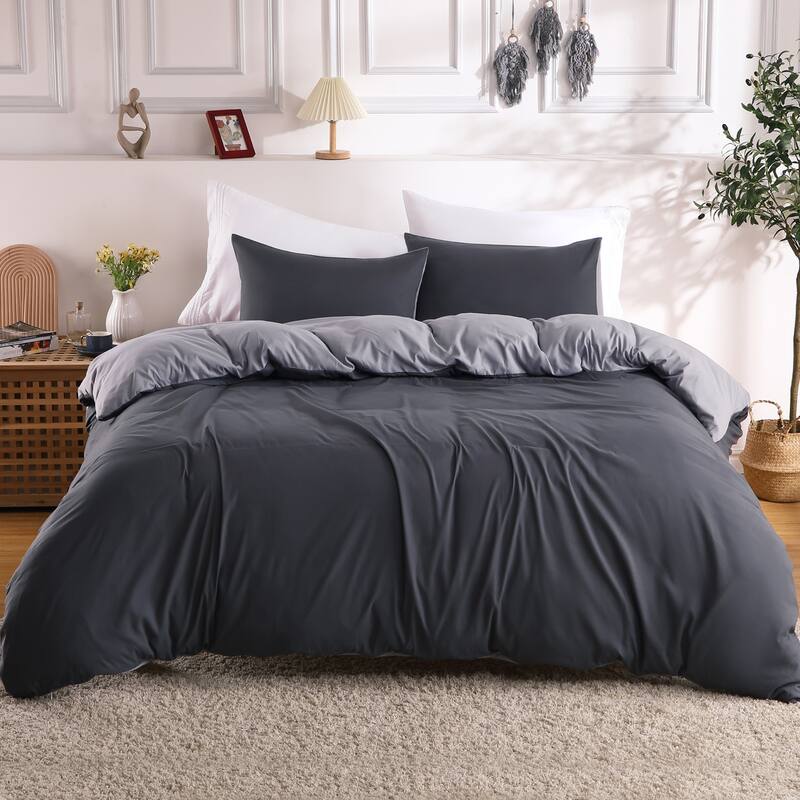 3 Piece Reversible Double Brushed Microfiber Duvet Cover Set