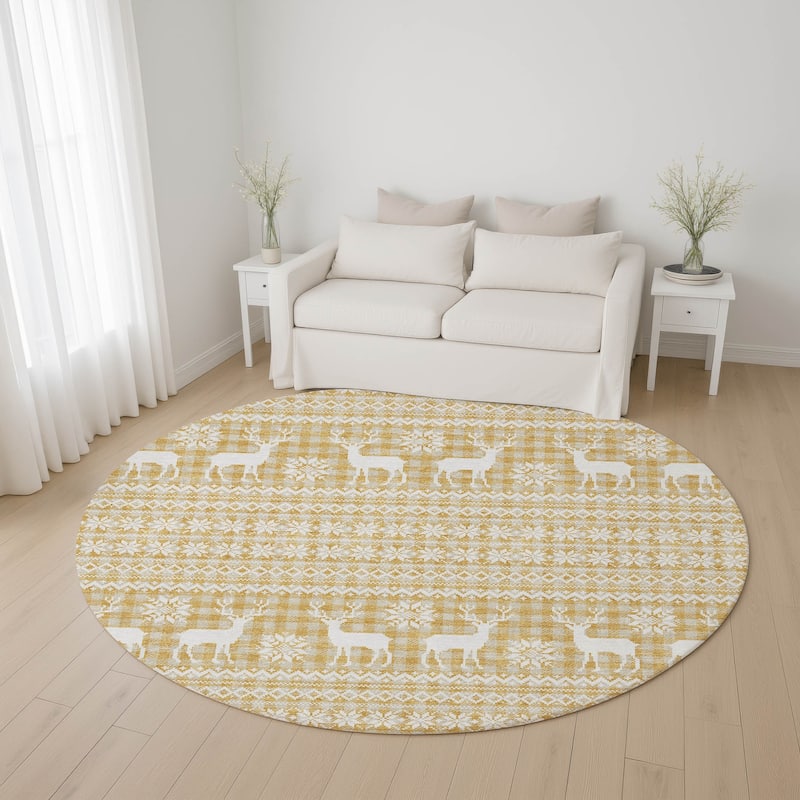 Premium Washable Super Soft Christmas Reindeer Mayfield Rug - Gold - 8' x 8'