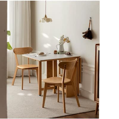 Extendable Solid Oak Dining Table with Rock Slab Top, Seats 4-6
