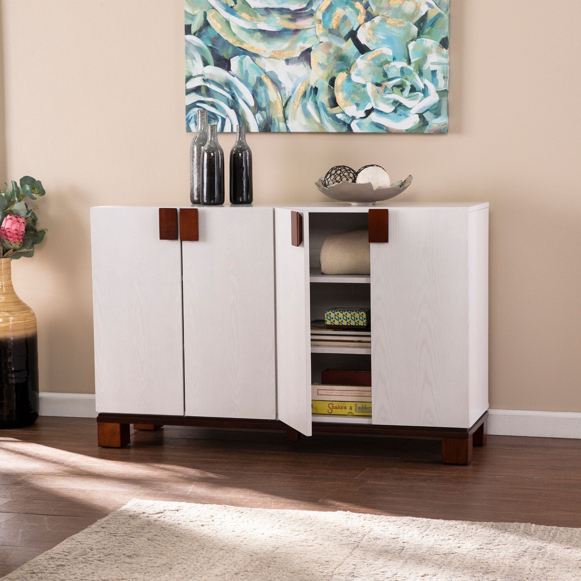 Shop 47 White And Brown Contemporary 4 Door Storage Cabinet On Sale Overstock 31292171