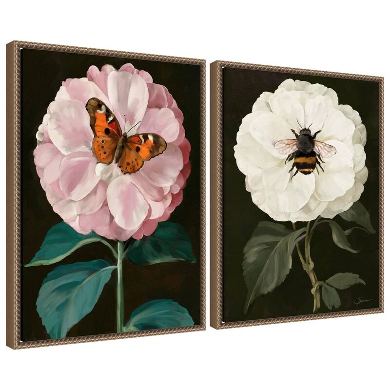 Kate and Laurel Sylvie Beaded Flutter Bug and Busy Bee Framed Canvas Art Set by Mary Sparrow - 2pk - 18 x 24