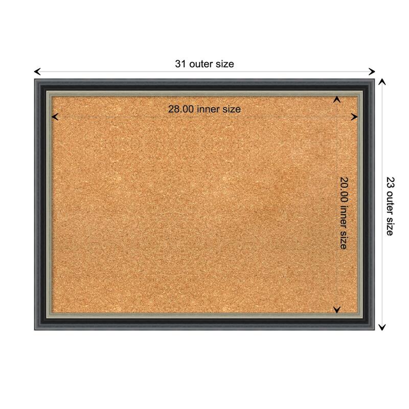 Theo Black Silver Wood Framed Natural Corkboard Bulletin Board - Board Size 28x20